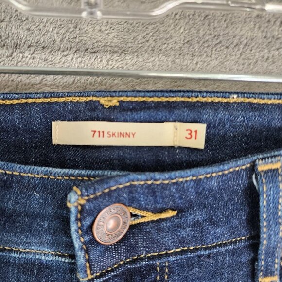 Men's LEVI'S 711 Blue Denim Jeans Skinny Dark Wash Mid Rise Size 31 - Picture 5 of 15